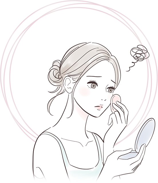 鏡を見ながら肌の状態を気にする女性のイラスト